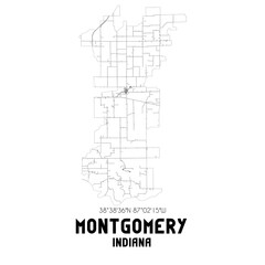 Montgomery Indiana. US street map with black and white lines.