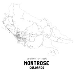 Fototapeta premium Montrose Colorado. US street map with black and white lines.
