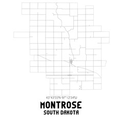 Montrose South Dakota. US street map with black and white lines.