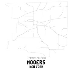 Mooers New York. US street map with black and white lines.