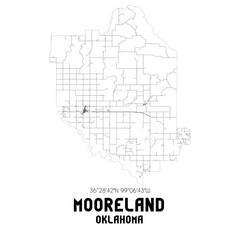 Mooreland Oklahoma. US street map with black and white lines.