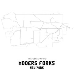 Mooers Forks New York. US street map with black and white lines.