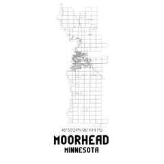 Moorhead Minnesota. US street map with black and white lines.