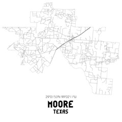 Moore Texas. US street map with black and white lines.