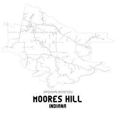 Moores Hill Indiana. US street map with black and white lines.