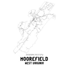 Fototapeta na wymiar Moorefield West Virginia. US street map with black and white lines.