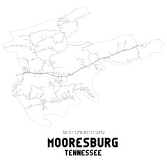 Mooresburg Tennessee. US street map with black and white lines.