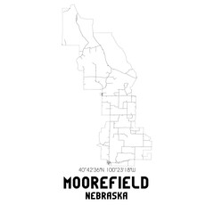 Moorefield Nebraska. US street map with black and white lines.