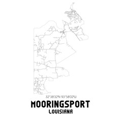 Mooringsport Louisiana. US street map with black and white lines.