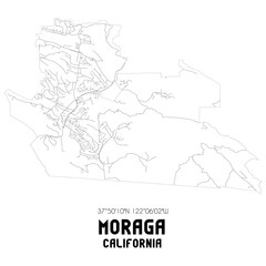 Moraga California. US street map with black and white lines.