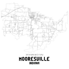 Mooresville Indiana. US street map with black and white lines.