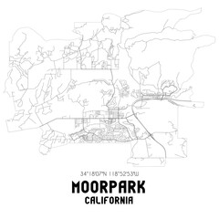 Moorpark California. US street map with black and white lines.