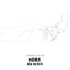 Mora New Mexico. US street map with black and white lines.