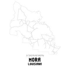 Mora Louisiana. US street map with black and white lines.