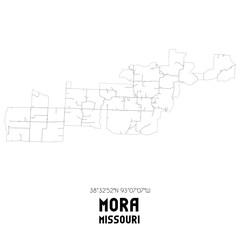 Mora Missouri. US street map with black and white lines.