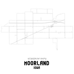 Moorland Iowa. US street map with black and white lines.