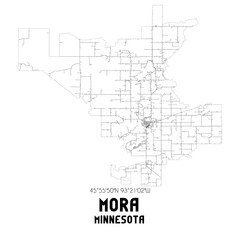 Mora Minnesota. US street map with black and white lines.
