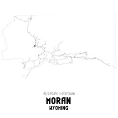 Moran Wyoming. US street map with black and white lines.