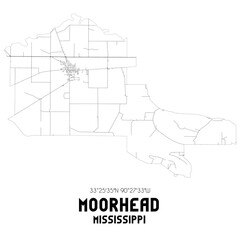 Moorhead Mississippi. US street map with black and white lines.
