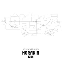 Moravia Iowa. US street map with black and white lines.
