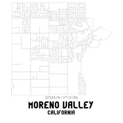 Moreno Valley California. US street map with black and white lines.