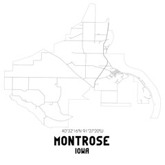 Montrose Iowa. US street map with black and white lines.
