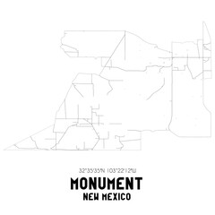 Monument New Mexico. US street map with black and white lines.