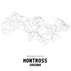 Fototapeta na wymiar Montross Virginia. US street map with black and white lines.