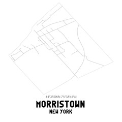 Morristown New York. US street map with black and white lines.
