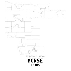 Morse Texas. US street map with black and white lines.