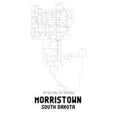 Morristown South Dakota. US street map with black and white lines.
