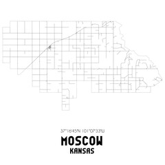 Moscow Kansas. US street map with black and white lines.