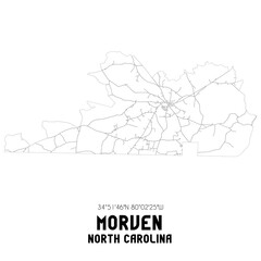 Morven North Carolina. US street map with black and white lines.