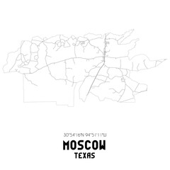 Moscow Texas. US street map with black and white lines.