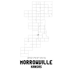 Morrowville Kansas. US street map with black and white lines.