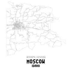 Moscow Idaho. US street map with black and white lines.