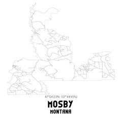 Mosby Montana. US street map with black and white lines.