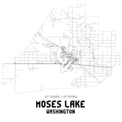 Moses Lake Washington. US street map with black and white lines.