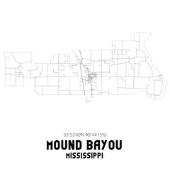 Mound Bayou Mississippi. US street map with black and white lines.