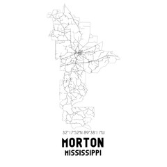 Morton Mississippi. US street map with black and white lines.