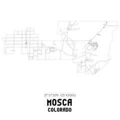 Mosca Colorado. US street map with black and white lines.