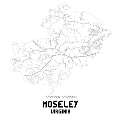Moseley Virginia. US street map with black and white lines.