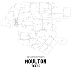 Moulton Texas. US street map with black and white lines.
