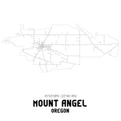 Mount Angel Oregon. US street map with black and white lines.