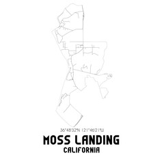 Moss Landing California. US street map with black and white lines.