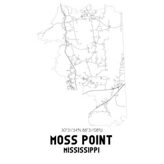 Moss Point Mississippi. US street map with black and white lines.