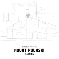 Mount Pulaski Illinois. US street map with black and white lines.