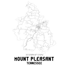 Mount Pleasant Tennessee. US street map with black and white lines.