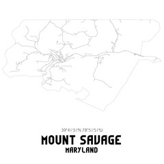 Mount Savage Maryland. US street map with black and white lines.