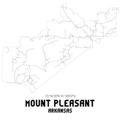 Mount Pleasant Arkansas. US street map with black and white lines.